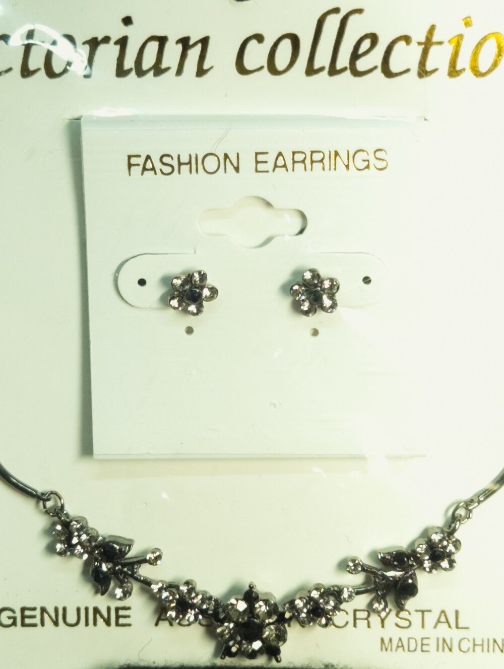 Victorian Collection Austrian Crystal Necklace & Earring Set Black Silver